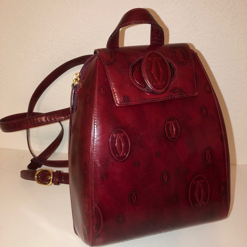 Cartier back pack wine patent leather shoulder bag
